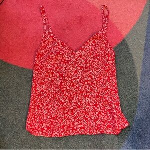 Madewell Floral Top Tank Cami V Neck Red Summer Beach Wear Light Flowy Ditsy